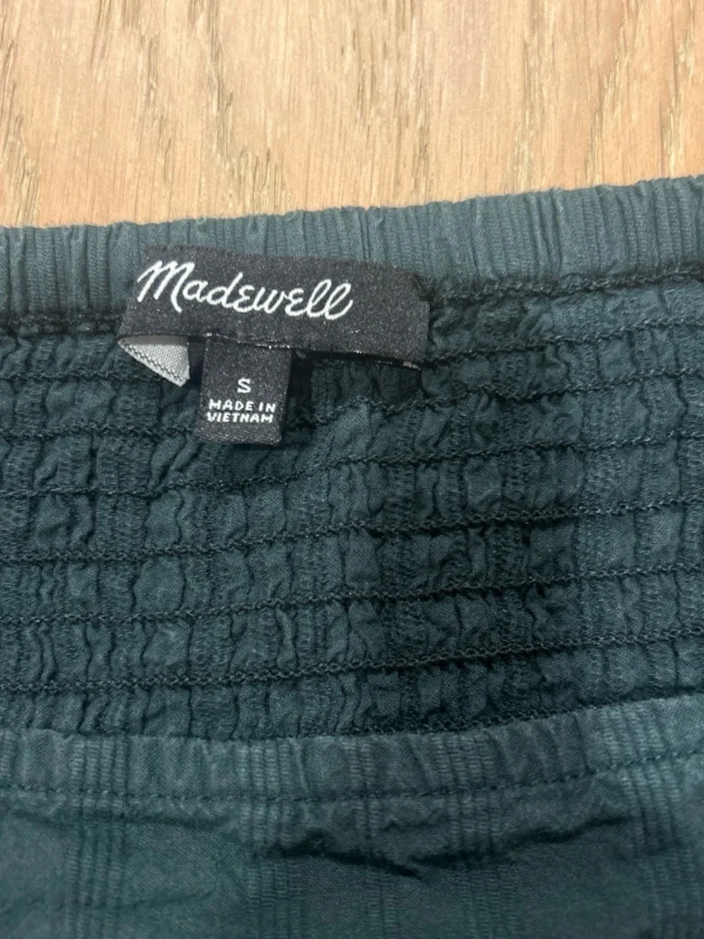 Madewell Forest Green Puff Sleeve Square Neck Blouse